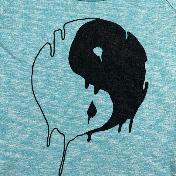 Vintage Volcom Ying Yang Sweater Womens XS Blue Cold Shoulder Stretch - Picture 2 of 7